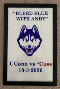 Bleed Blue With Andy Husky artwork for UConn versus Syracuse on October 3, 2026